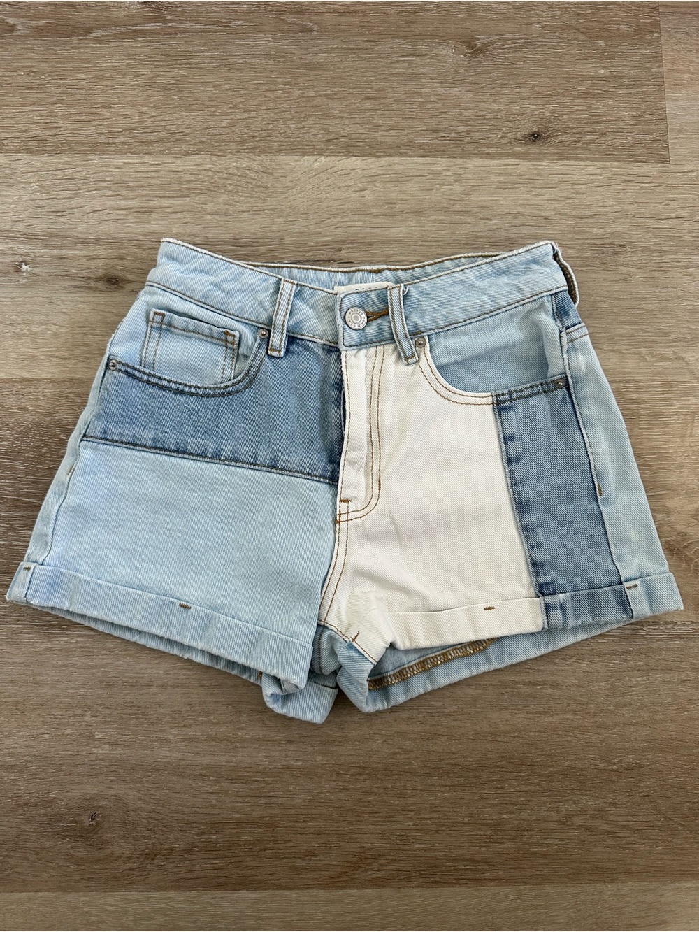 PacSun Patchwork Light Blue & White Denim Shorts - Women's